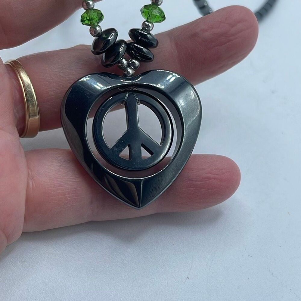 Vintage Heart Peace sign necklace cylinder beads.